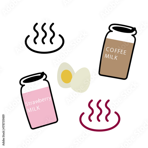 温泉と牛乳のシンプルイラスト