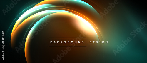 Abstract neon lines create dynamic curves. Warm colors blend with cool teal hues. Background text reads background design. Modern, vibrant visual.
