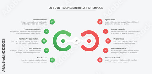 Dos and Don'ts, Pros and Cons, Vs, Versus Comparison Circle Infographic Design Template