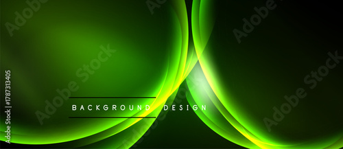 Abstract green background. Smooth flowing lines create dynamic, modern design. Dark shades contrast bright curves. Elegant visual presentation.
