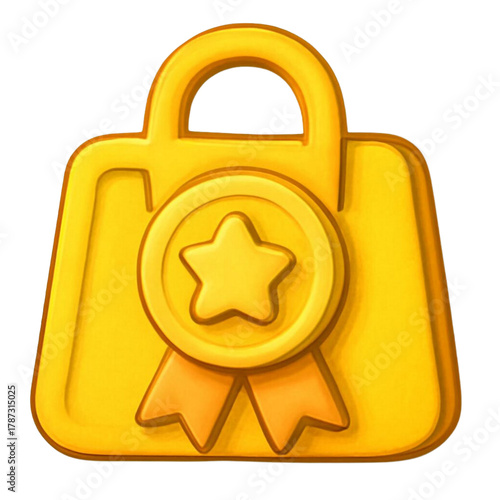 Golden Shopping Bag Award Icon  Premium Retail Loyalty Winner Badge Exclusive Commerce Symbol Vector Illustration