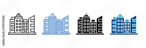 Building Icon Set Multiple Style Collection