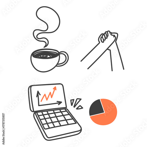 hand drawn doodle business work place icon related set