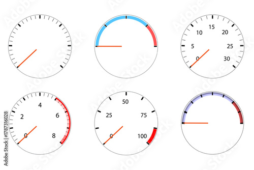 Analog gauge cluster with color-coded levels. Clean white background for high-contrast readability.