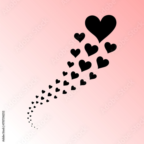 Flowing Hearts Trail on Soft Pink Gradient Background