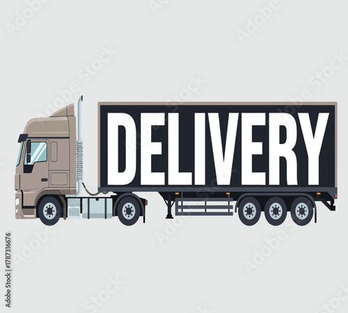Illustration of a delivery truck with the word delivery on the side, a large vehicle used for transporting goods and cargo, ensuring timely and efficient distribution
