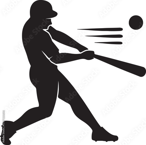  Baseball Batter Silhouette with Motion Lines.