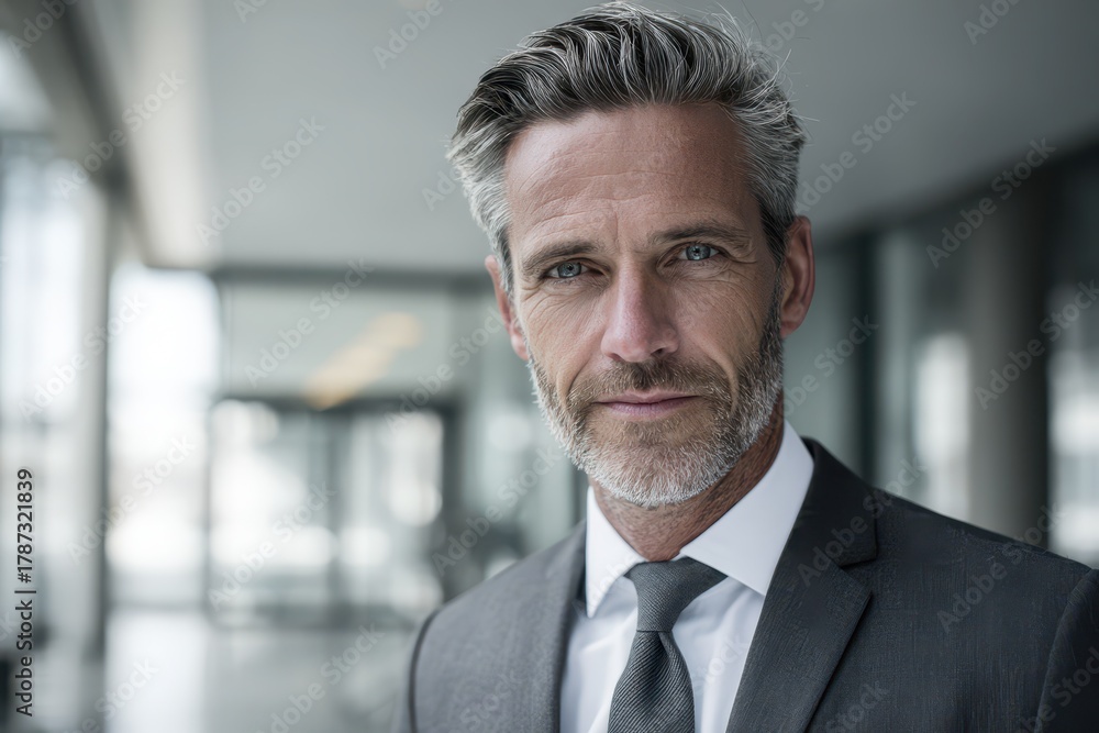 Fototapeta premium Successful executive portrait: poised, self-assured leader in a tailored suit