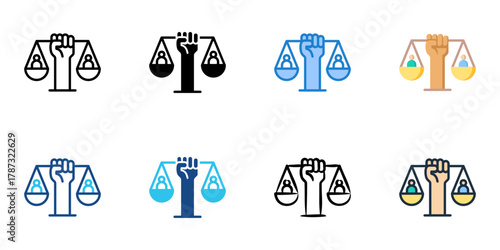 Human rights icon set multiple style collection 

