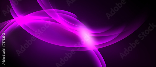 Abstract purple waves radiate from bright center. Smooth curves create dynamic, flowing visual effect. Dark background emphasizes luminosity.