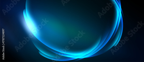 Abstract blue swirls, luminous curves, dark background. Smooth gradients create flowing shapes, modern design element.