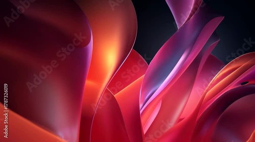 Red and pink abstract texture with light reflections and smooth digital curves