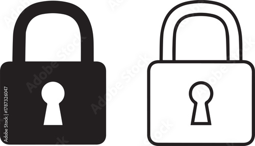 Black padlock icon vector graphic set for security, privacy, and website protection symbols