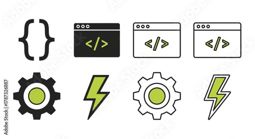 Coding development programming software engineering icons vector set