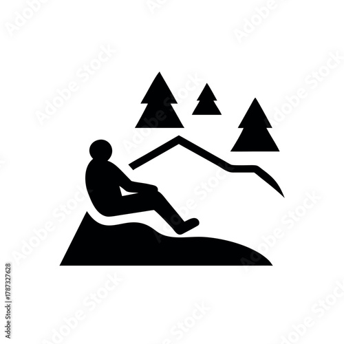 Silhouette of a Person Resting Peacefully on a Quiet Mountain Peak Vector illustration