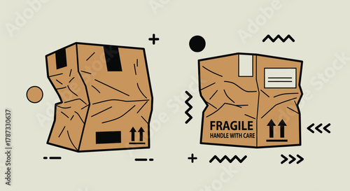 Damaged fragile package shipping box illustration vector design art