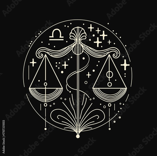 (Focus on Theme & Balance): Mystic Scales of Justice: Vintage Astrology Symbol