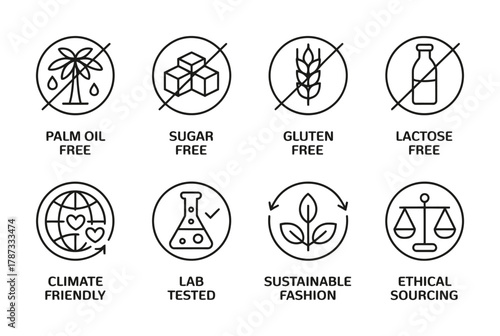 Sustainable and eco-conscious product line icon set