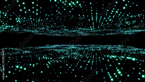 3D rendering of a glowing blue network connected with dots on a background.