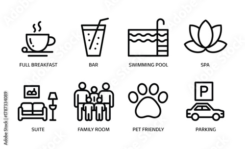 Hotel facilities and guest service line icon vector