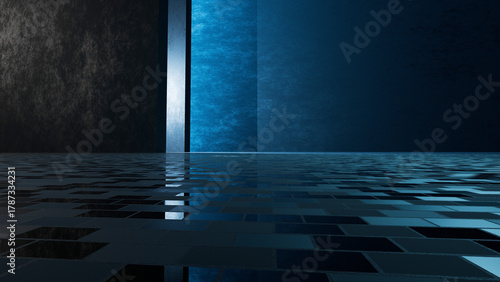 3D rendering, abstract dark blue and light white background in studio backdrop for product
