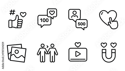 Social media interaction and influencer engagement icons