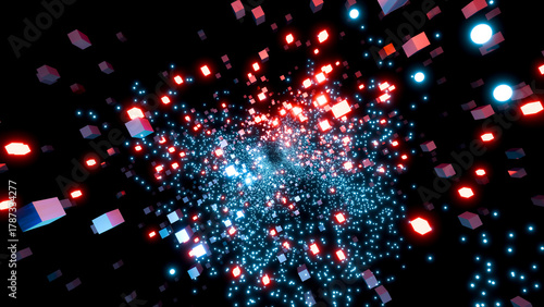 3D rendering, abstract background with alternating blue and red 3D cubes