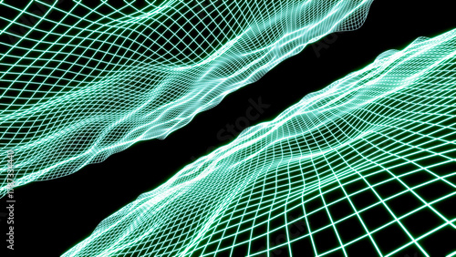 3D rendering, glowing neon wireframe background