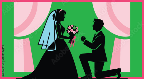 Wedding silhouette bride groom marriage love ceremony vector graphic