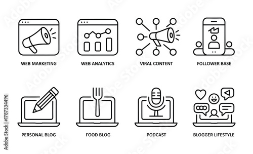 Blogging, marketing and social media line icon vector