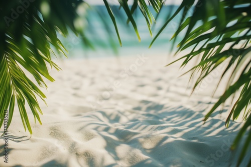Fototapeta Naklejka Na Ścianę i Meble -  Sunny day on a pristine white sand beach in the Caribbean islands