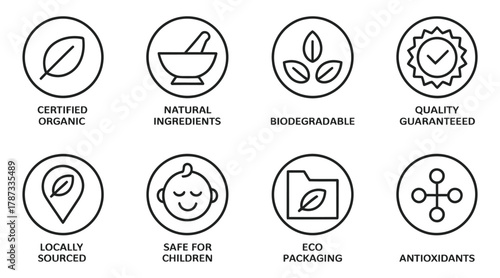 Organic and natural product certification label icons