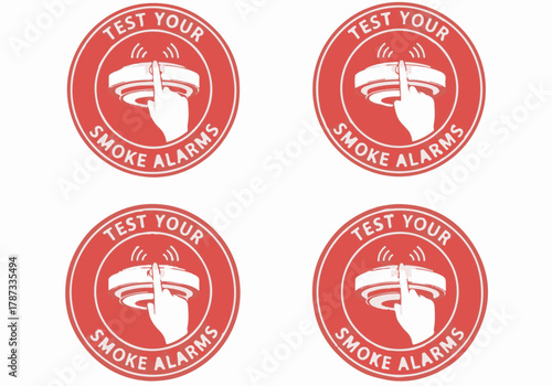 Four Test Your Smoke Alarms Red Safety Reminder Icons Vector Isolated on White