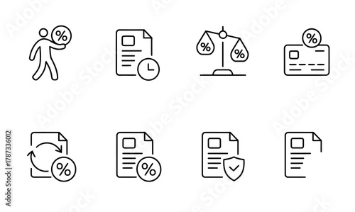 Finance and interest rate line icon collection vector