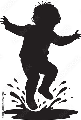 Joyful child leaping in a puddle a striking silhouette vector