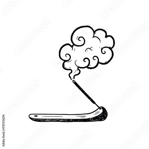 Incense Stick with Smoke in Holder Sketch.