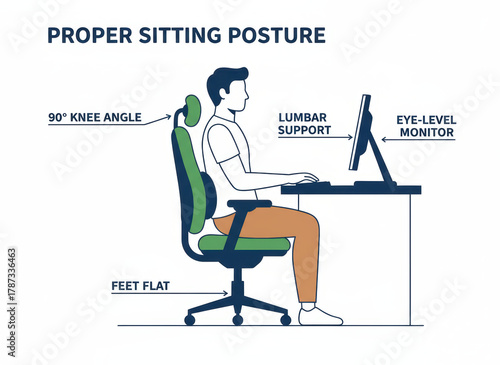 Proper sitting posture pain prevention care guide for office desk comfort