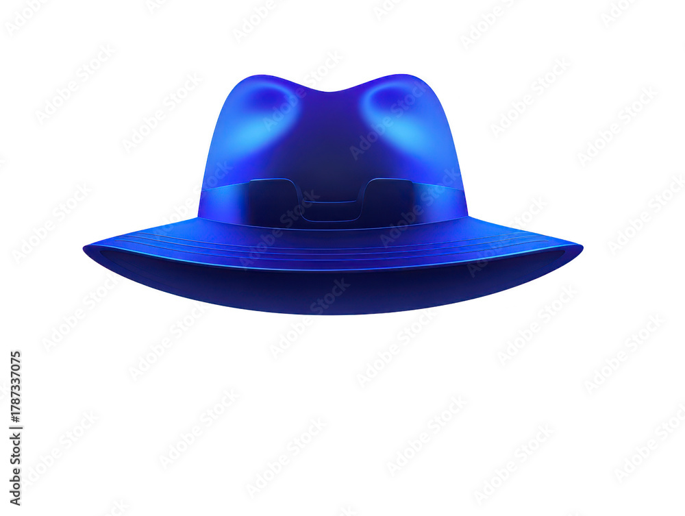 Fototapeta premium Blue fedora hat with wide brim, modern style, glossy finish, isolated on transparency background, fashion accessory, stylish and elegant, suitable for men or women