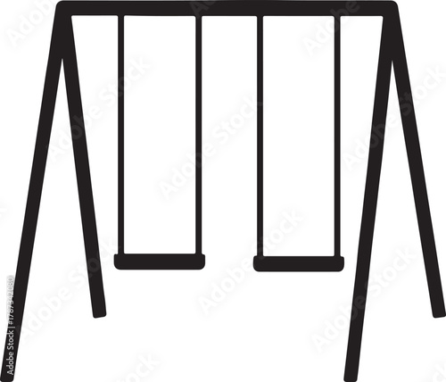 out line vector of a black swing set with two swings on a white background