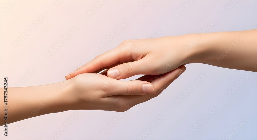 Fototapeta premium Two hands touching representing connection, support, empathy, care, and human relationship