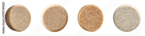 Set of solid shampoo bars beige, isolated on transparent background