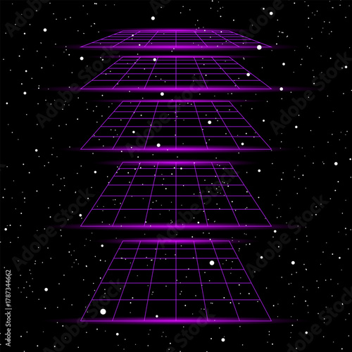 3D wireframe perspective grid room template design vector illustration background. Empty three dimensional virtual room perspective wireframe grid geometric sketch. Cyber virtual line interior frame.
