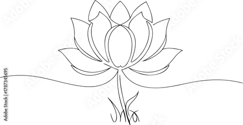 Single Line Drawing of a Lotus Flower with Stems plant