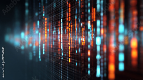 Wallpaper Mural Abstract representation of binary code with glowing blue and orange light streaks Torontodigital.ca