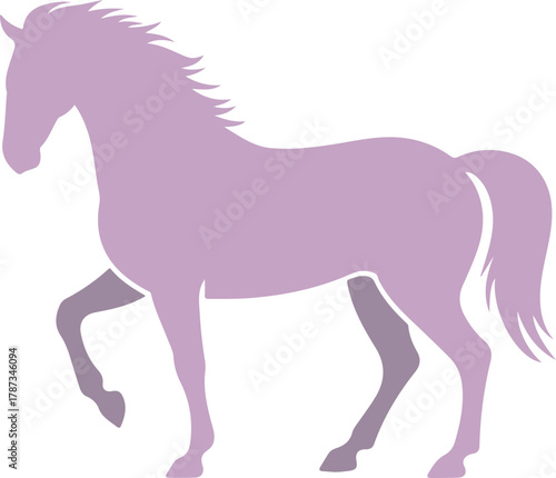 Purple horse vector silhouette gracefully standing with one leg lifted, showcasing elegant equine form.