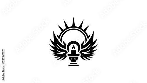 wings, sun rays, light, candle icon logo vector black and white bulb, light, idea, lamp, vector, electricity, energy, illustration, lightbulb, electric, innovation, symbol, power, concept, inspiration