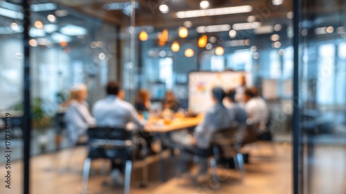 Blur office meeting blurred background with business people working group in boardroom discussion for teamwork brainstorming executive seminar or professional training in small startup : Generative AI