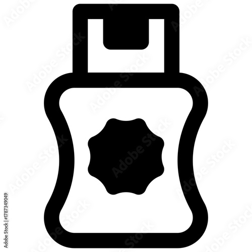 Sunblock. Outlined stroke vector icon with black-filled details.