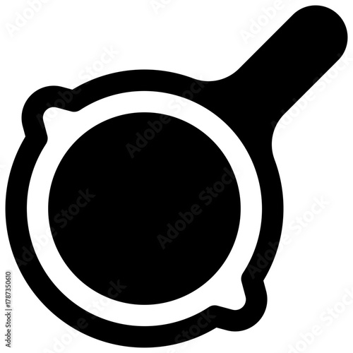 Skillet. Outlined stroke vector icon with black-filled details.