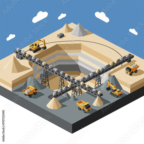 Mining operation with heavy machinery extracting resources from the earth.